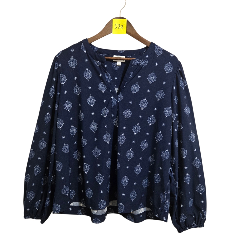 Wonderly Navy Blue Patterned Boho Blouse SZ Large